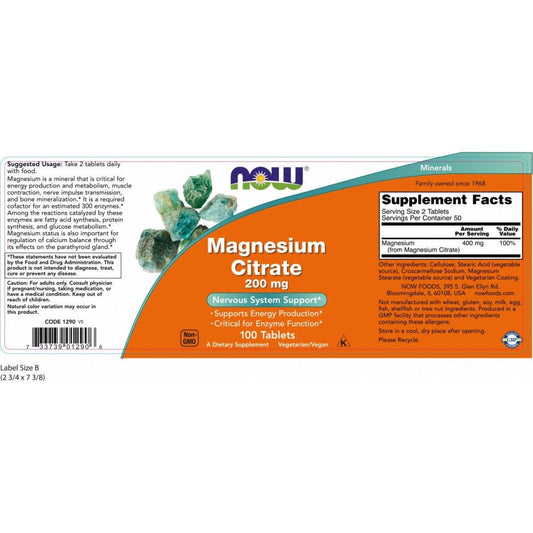 Now Foods Magnesium Citrate 200mg 100 ταμπλέτες