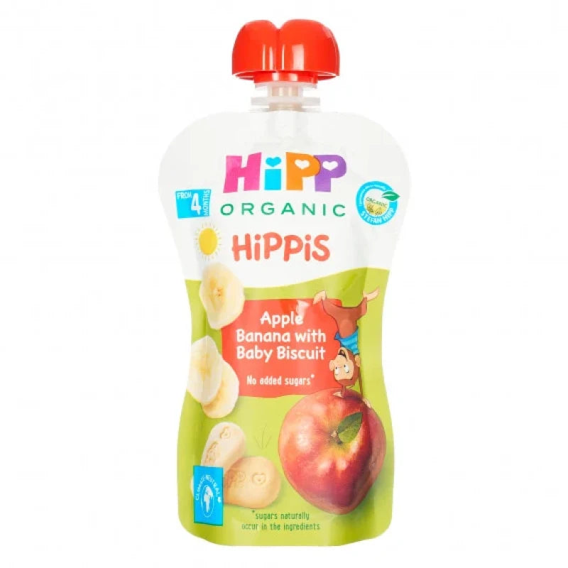 Hipp Φρουτοπολτός Μήλο, Μπανάνα και βρεφικό μπισκότο 90gr
