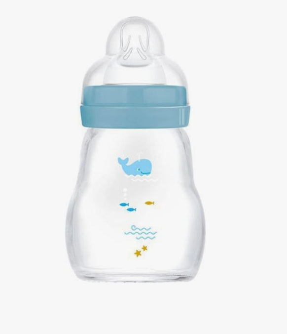 Mam Γυάλινο Μπιμπερό Feel Good Κατά των Κολικών με Θηλή Σιλικόνης για 0+ μηνών Μπλε 170ml