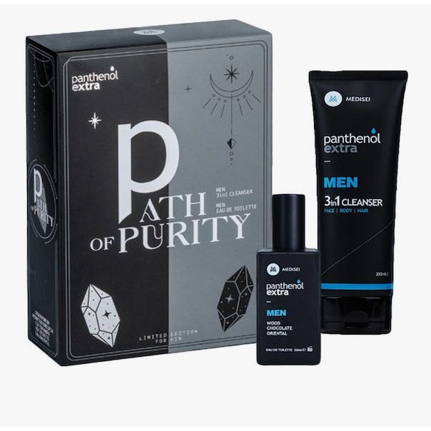 Panthenol Extra Men Promo Path of Purity με Men 3in1 Cleanser Ανδρικό Σαμπουάν - Αφρόλουτρο, 200ml & Men Wood, Chocolate & Oriental Eau De Toilette Ανδρικό Άρωμα, 50ml, 1σετ