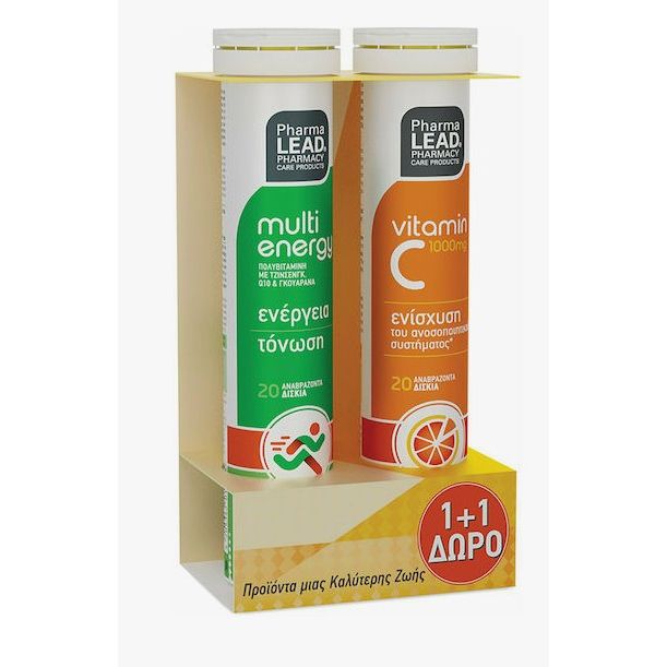 Pharmalead Multi Energy & Vitamin C 1000mg Πολυβιταμίνη 20 αναβράζοντα δισκία & Vitamin C 1000mg 20 αναβράζοντα δισκία για Ενέργεια & Ενίσχυση του Ανοσοποιητικού 1000mg Multiflavoured