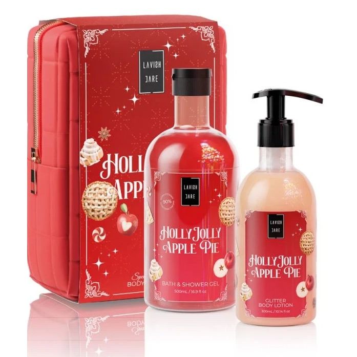 Lavish Care PROMO Xmas Holly Jolly Apple Pie Bath & Shower Αφρόλουτρο Gel 500ml & Glitter Body Lotion Ενυδατικό Γαλάκτωμα Σώματος 300ml & ΔΩΡΟ Νεσεσέρ