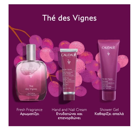 Caudalie Xmas PROMO The des Vignes Fresh Fragrance Γυναικείο Άρωμα 50ml & Hand & Nail Repairing Cream Επανορθωτική Κρέμα Χεριών 30ml & Shower Gel Ενυδατικό Αφρόλουτρο Σώματος 50ml