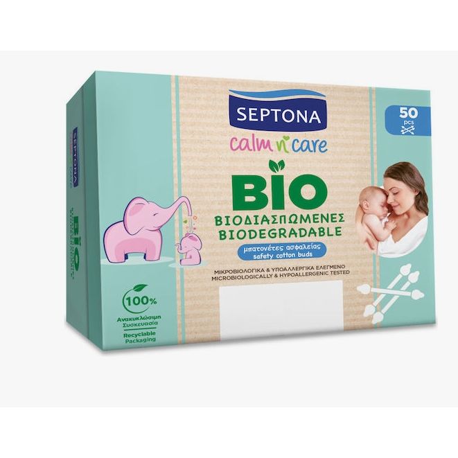 Septona Calm N' Care Bio Βρεφικές Μπατονέτες Βιοδιασπώμενες Ασφαλείας 50τμχ