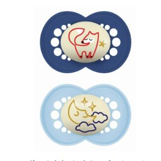 Mam Orthodontic Silicone Pacifiers Original Nighttime for 6-16 months 2pcs
