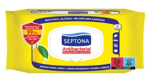 Septona Αντιβακτηριδιακά Μαντηλάκια Χεριών Λεμόνι 60τμχ