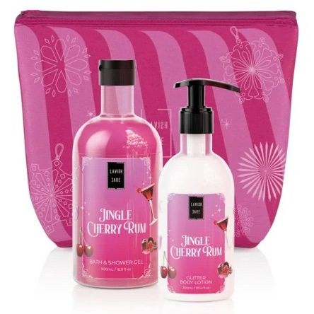 Lavish Care Jingle Cherry Rum Σετ Περιποίησης Jingle Cherry Rum Bath & Shower Gel, 500ml & Jingle Cherry Rum Glitter Body Lotion, 300ml, 1σετ