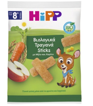 Ηιpp BIO Τραγανά Sticks με Μήλο & Καρότο Κατάλληλο για Βρέφη από τον 8ο Μήνα 30gr