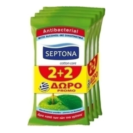 Septona Υγρά Αντιβακτηριδιακά Μαντηλάκια Πράσινο Μήλο 2+2 ΔΩΡΟ 15τμχ