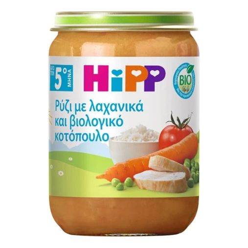 Hipp Βρεφικό Γεύμα Ρύζι με Λαχανικά και Βιολογικό Κοτόπουλο από τον 5ο Μήνα, 190γ