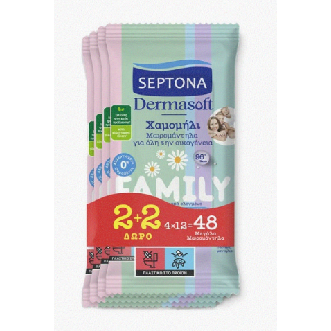 SEPTONA - Dermasoft Family Μωρομάντηλα Χαμομήλι (2+2 Δώρο) | 4x12τμχ