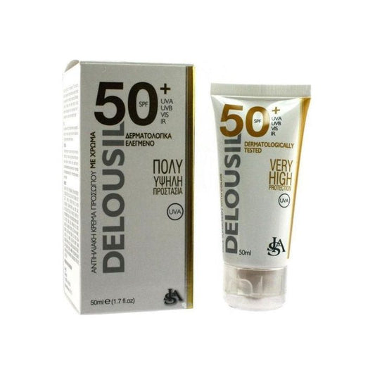 Delousil Silky Skin Αδιάβροχη Αντηλιακή Κρέμα Προσώπου SPF50 με Χρώμα 50ml