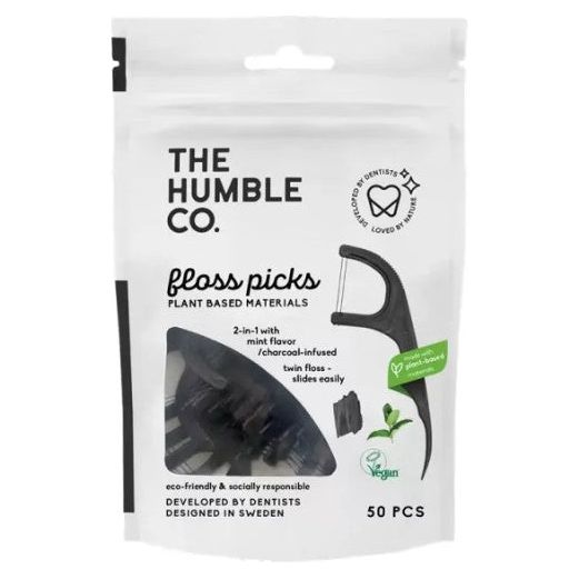 The Humble Co Dental Floss Charcoal Picks Μεσοδόντια 2 σε 1 με Ενεργό Άνθρακα 50 Τεμάχια