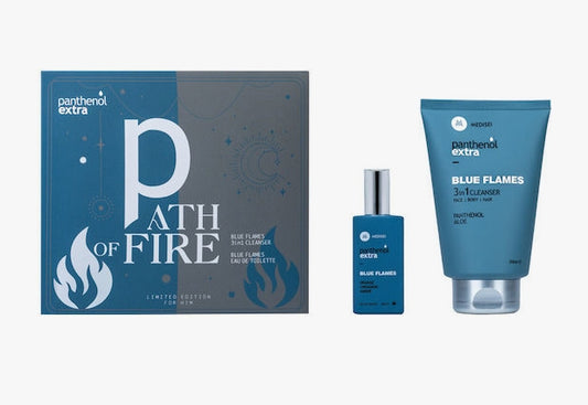 Panthenol Extra Men Promo Path of Fire με Men Blue Flames 3in1 Cleanser Ανδρικό Σαμπουάν - Αφρόλουτρο, 200ml & Blue Flames Eau De Toilette Ανδρικό Άρωμα, 50ml, 1σετ