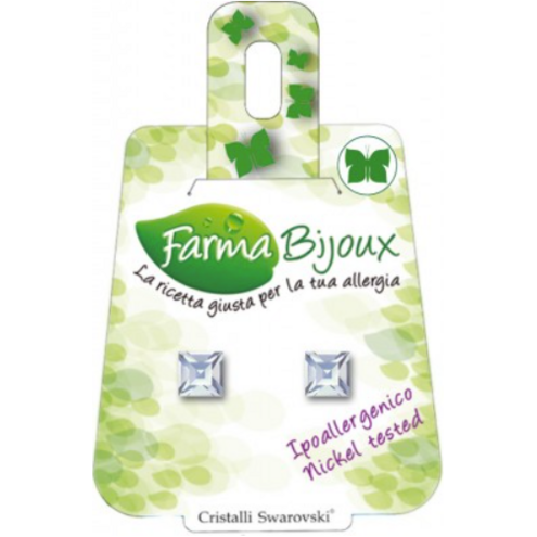 FARMA BIJOUX Hypoallergenic Earrings with Swarovski® crystal, square shape, CRYSTAL color
