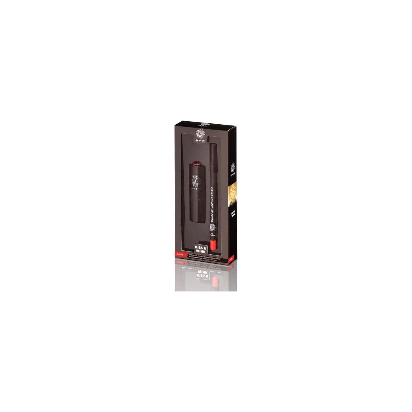 GARDEN Set Kiss & Wink Intense Color Matte Lipstick 06 Let's Party 4.5g & Velvet Creamy Lip Pencil 24 True Red