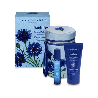 L'Erbolario Fiordaliso Beauty Pochette Η τσάντα ομορφιάς Fiordaliso περιλαμβάνει: - Άρωμα Fiordaliso Roll On Gel 15ml - περιορισμένη έκδοση - Κρέμα σώματος με άρωμα κενταύριο 75ml