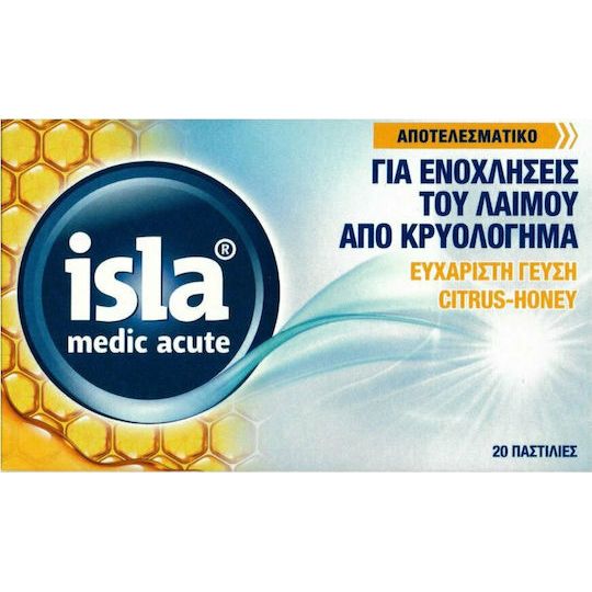 FarmaSyn Isla Medic Acute Παστίλιες για Παιδιά & Ενήλικες για Ξηρό Βήχα Εσπεριδοειδή & Μέλι 20τμχ