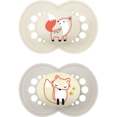 Mam Orthodontic Silicone Pacifiers for 16+ months Day & Night Night Fox Cream/Grey 2pcs