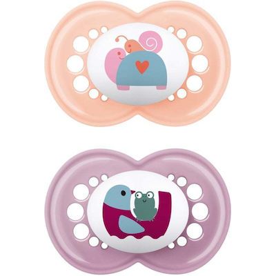 Mam Orthodontic Silicone Pacifiers for 6-16 months Original Turtle Snail - Frog Pink - Purple 2pcs