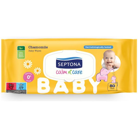 Septona Calm n' Care Chamomile Μωρομάντηλα χωρίς Οινόπνευμα & Parabens 80τμχ