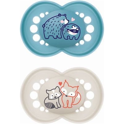 Mam Orthodontic Silicone Pacifiers Original Bear/Fox Blue/Beige for 16+ months 2pcs