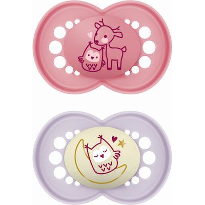 Mam Orthodontic Silicone Pacifiers Owl / Deer Rotten Apple-Lilac Night for 16+ months 2pcs