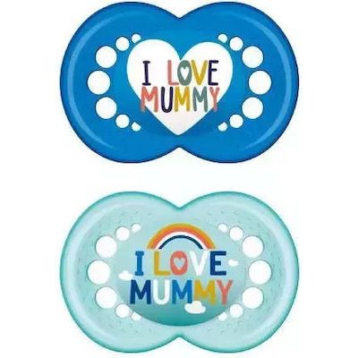 Mam Ορθοδοντικές Πιπίλες Σιλικόνης I Love Mummy Μπλε-Γαλάζιο για 16+ μηνών 2τμχ