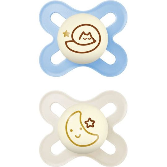 Mam Original Start Night Glow-in-the-Dark Silicone Pacifier Blue-Cream 0-2m, 2pcs