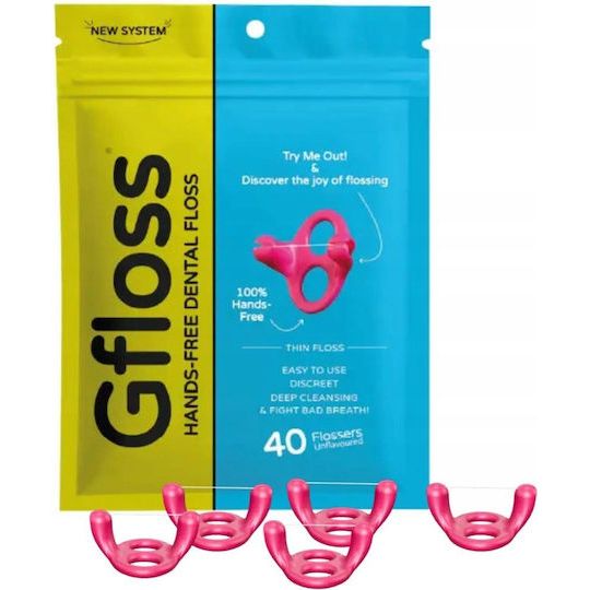 Gfloss Hands-Free Dental Floss 40 flossers unflavoured, Dental Floss for Use on the Go 40 pieces