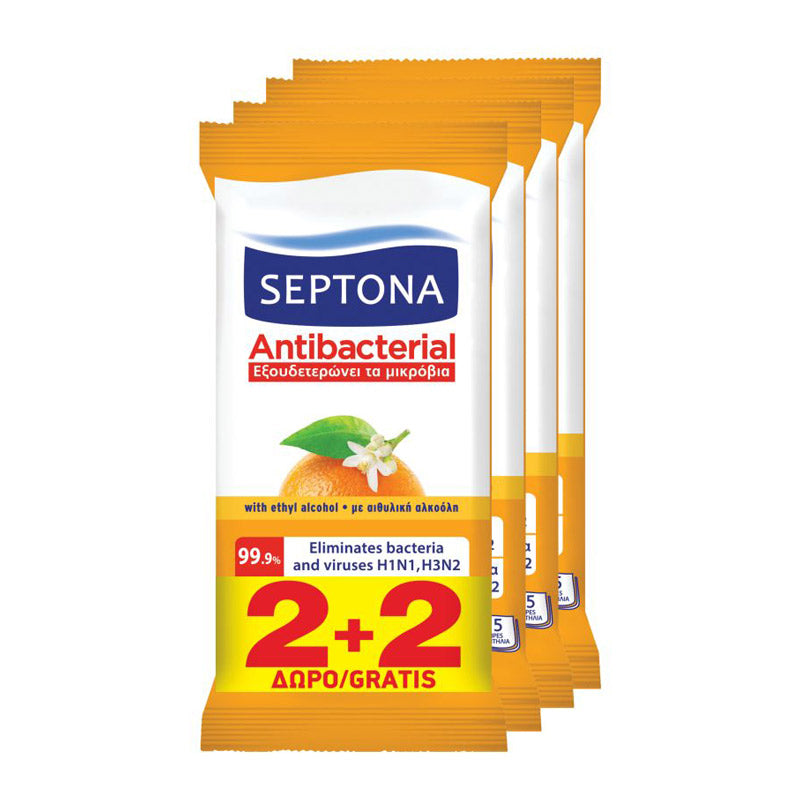 Septona Αντιβακτηριδιακά Μαντηλάκια Χεριών με Άρωμα Πορτοκάλι 4x15τμχ