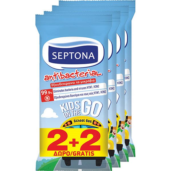 ΑΝΤΙΒΑΚΤΗΡΙΑΚΑ ΜΑΝΤΗΛΑΚΙΑ SEPTONA REFRESH 15ΤΕΜ. KIDS ON THE GO (2+2) ΔΩΡΟ