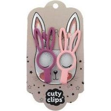 Bunny Eyes Set of Children's Bones with Clip in Pink Color 2pcs 