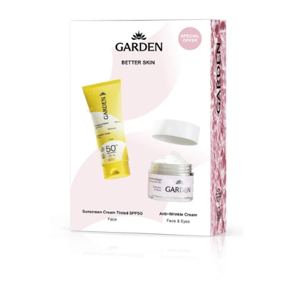 Garden Promo Pack Box Better Skin Αντηλιακή Κρέμα Προσώπου με Χρώμα SPF50 50ml & Αντιρυτιδική Κρέμα με Υαλουρονικό Οξύ 50ml