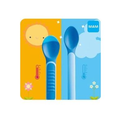 Mam Baby Set with Spoons with Temperature Indicator from Plastic Blue in Case for 6+ months 2pcs