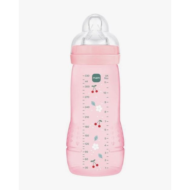 Mam Πλαστικό Μπιμπερό Easy Active με Θηλή Σιλικόνης για 4+ μηνών Ροζ/Διάστημα 330ml