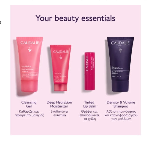 Caudalie PROMO Winter Pouch VinoHydra Moisturizing Cleansing Gel Καθαρισμός Προσώπου & Ντεμακιγιάζ 30ml & Deep Hydration Moisturizer Ενυδατική Προσώπου 15ml & Tinted Lip Balm Επανόρθωση Χειλιών 4,5gr & Density & Volume Shampoo για Όγκο Μαλλιών 30ml