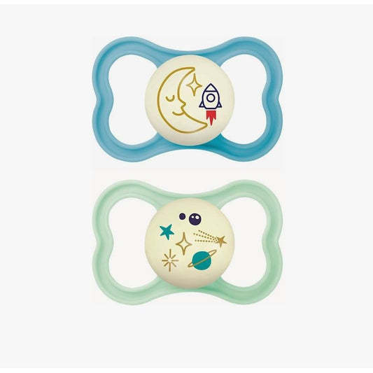 Mam Orthodontic Silicone Pacifiers for 16+ months Air Night Elephant - Stars Turquoise/Blue 2pcs