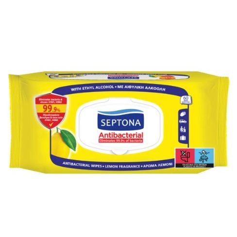 Septona Αντιβακτηριδιακά Μαντηλάκια Χεριών Λεμόνι 60τμχ