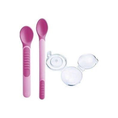 Mam Baby Set with Spoons with Temperature Indicator from Plastic Blue in Case for 6+ months 2pcs
