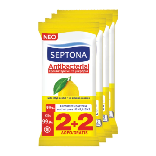 Septona Αντιβακτηριδιακά Μαντηλάκια Χεριών Λεμόνι 4x15 τμχ