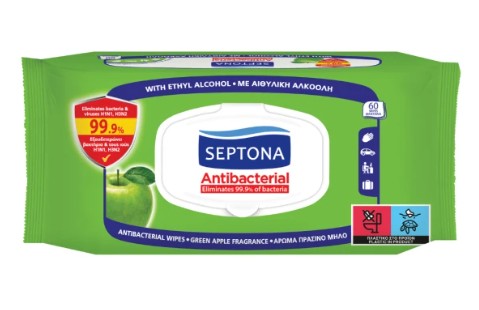 Septona Αντιβακτηριδιακά Μαντηλάκια Χεριών Πράσινο Μήλο 60τμχ