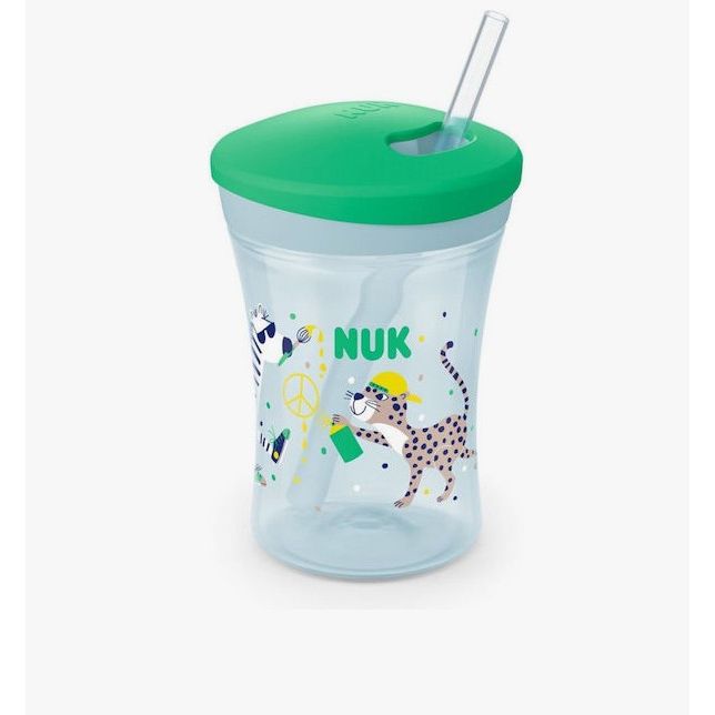 Nuk Παιδικό Ποτηράκι Action Cup από Πλαστικό Πράσινο Ζέβρα 230ml για 12m+