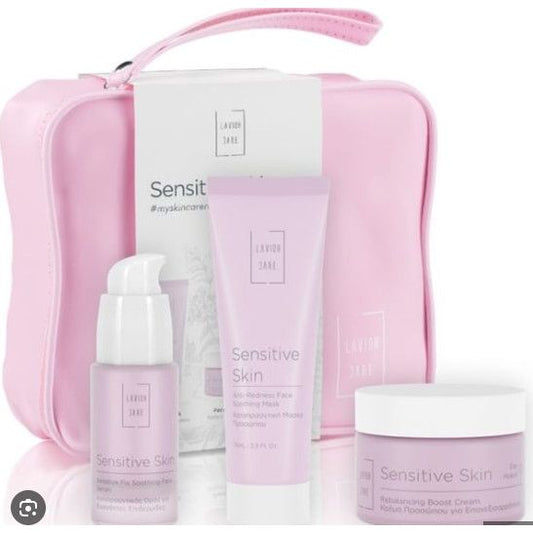 Lavish Care Skin Care Essentials Σετ Περιποίησης Προσώπου για Ευαίσθητες Επιδερμίδες με Sensitive Skin Κρέμα Προσώπου για Επανόρθωση, 50ml, Καταπραϋντικό Ορό, 30ml, Καταπραϋντική Μάσκα, 75ml & Δώρο Νεσεσέρ, 1τεμ, 1σετ