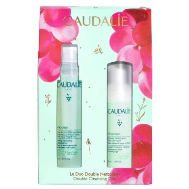Подаръчен комплект Caudalie Vinoclean Double Cleansing Duo с почистващо масло за лице и препарат за премахване на грим 75 мл и нежна почистваща пяна за лице за хидратация 50 мл 
