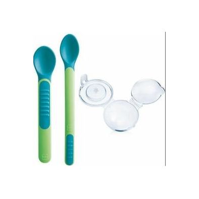 Mam Baby Set with Spoons with Temperature Indicator from Plastic Blue in Case for 6+ months 2pcs