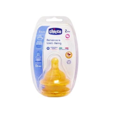 Chicco Θηλή Καουτσούκ Μέτρια Ροή 2m+ Σετ των 2