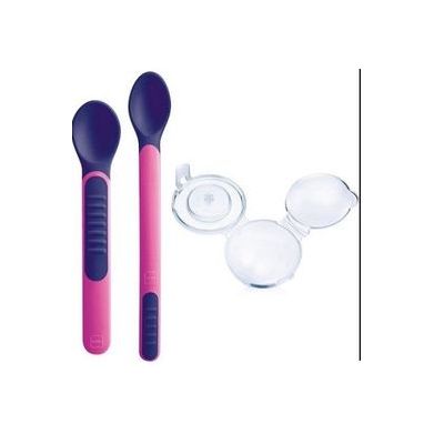 Mam Baby Set with Spoons with Temperature Indicator from Plastic Blue in Case for 6+ months 2pcs