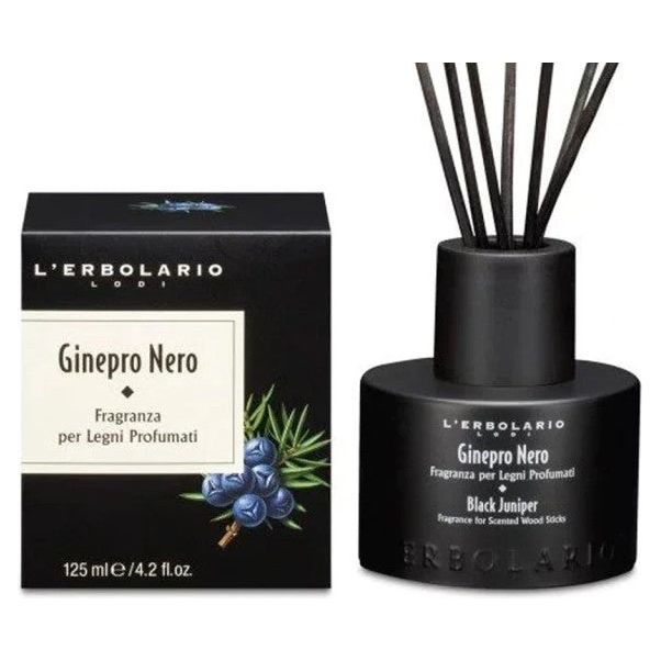 L' Erbolario Ginepro Nero Black Juniper Room Fragrance With Wooden Sticks, 125ml