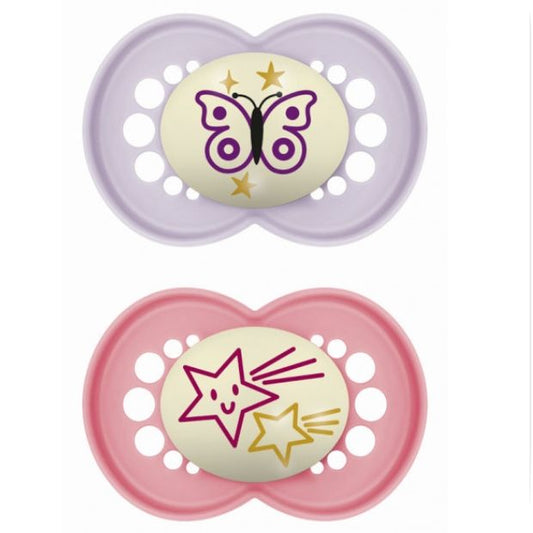 Mam Original Night Orthodontic Silicone Soother 6-16m 2 Τεμάχια, Κωδ 160SGc - Λιλά / Φούξια